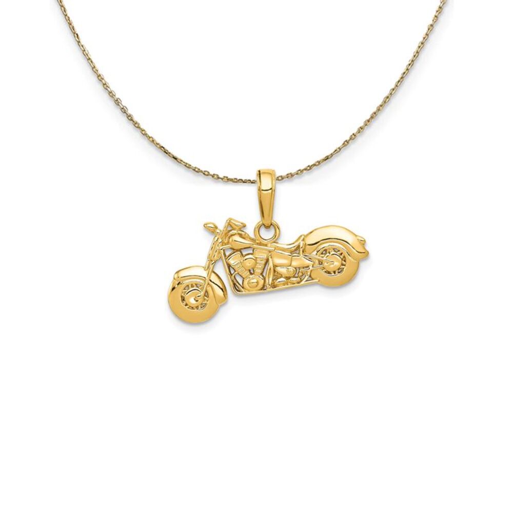 14k Yellow Gold 3D Motorcycle Necklace - 24 Inch